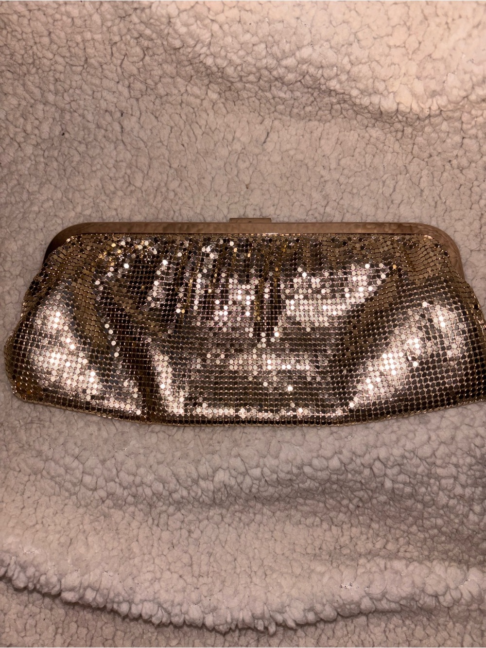 Express Gold Metal Mesh Clutch Evening Bag Ruched Kiss Lock